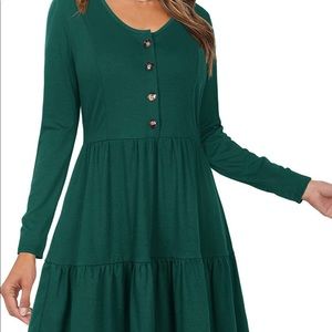 Dark green, long sleeve button down swing dress. Brand new